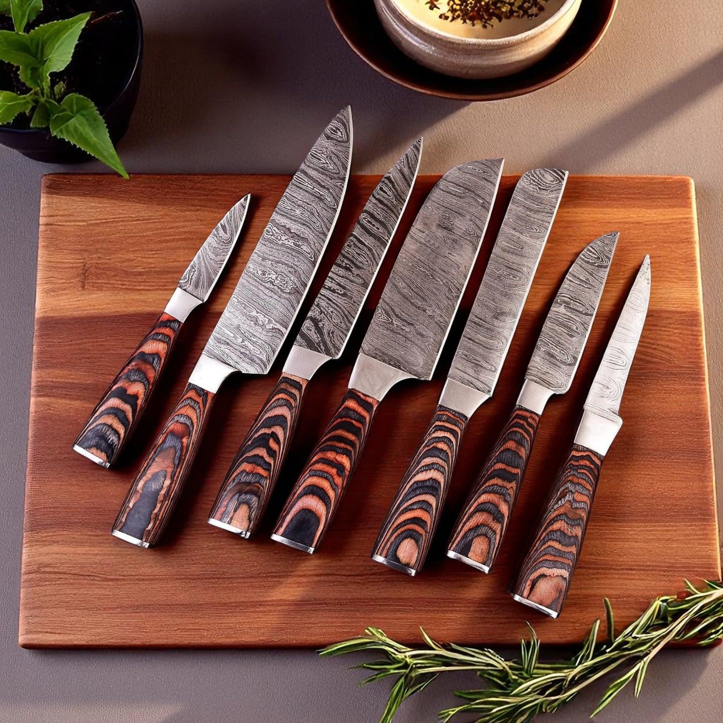 Handmade Damascus Steel Kitchen Knives Set - Pakka Wood