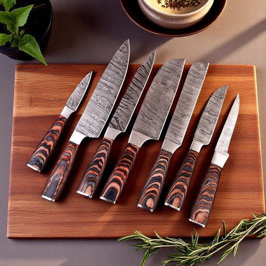Handmade Damascus Steel Kitchen Knives Set - Pakka Wood