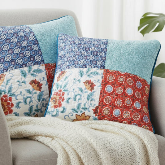 Set of 2 - Pieces Farmhouse Patchwork Throw Pillow Covers - Bumpkin Ranchwear