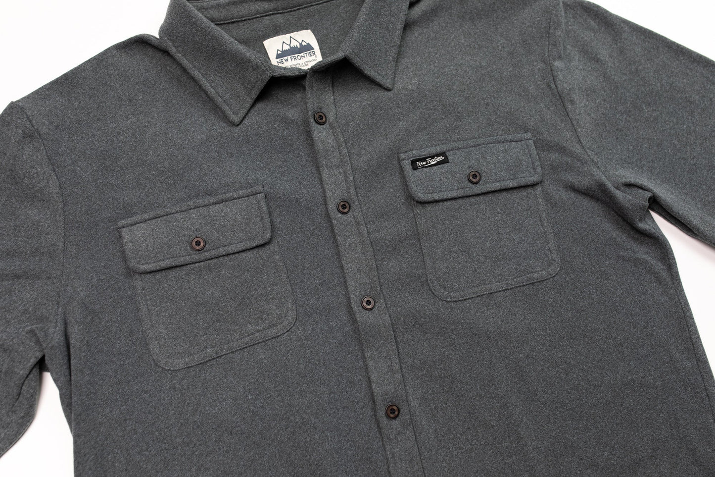 New Frontier Men's Flex Flannel Iron Grey Button Down Long Sleeve