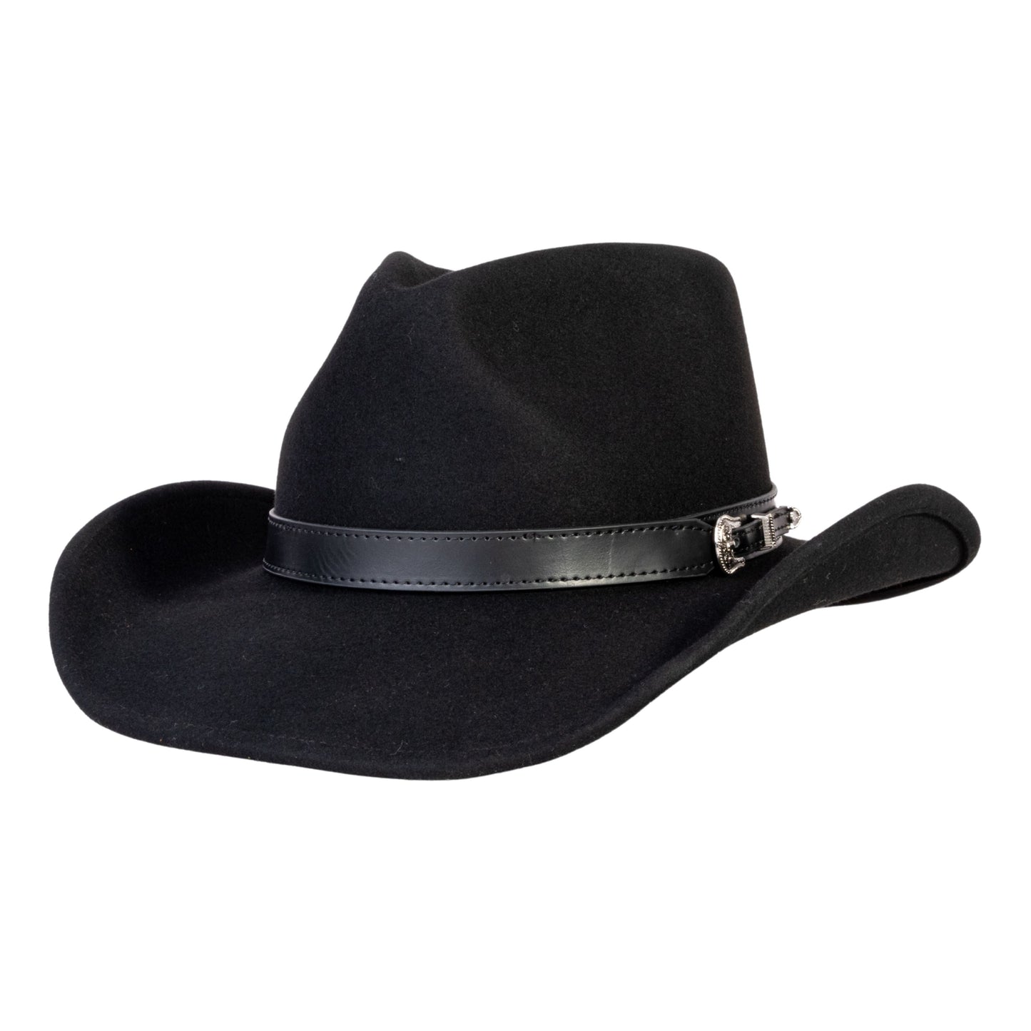 Silver Buckle Black Felt Cowboy Hat