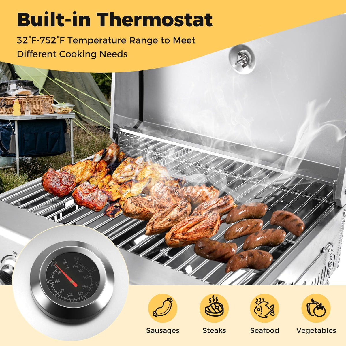 Portable Stainless Steel Propane Grill – 2 Burner Camping Grill