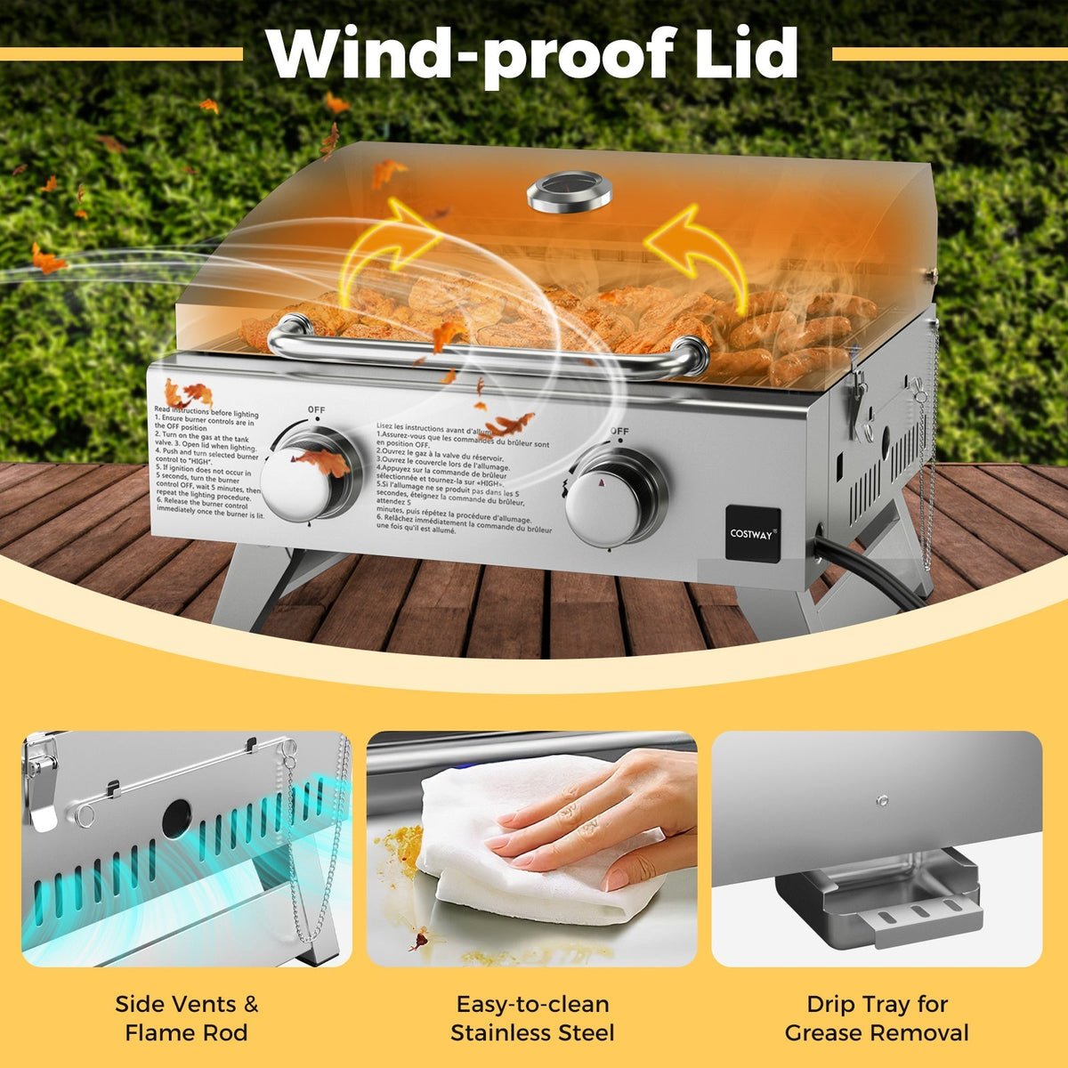 Portable Stainless Steel Propane Grill – 2 Burner Camping Grill