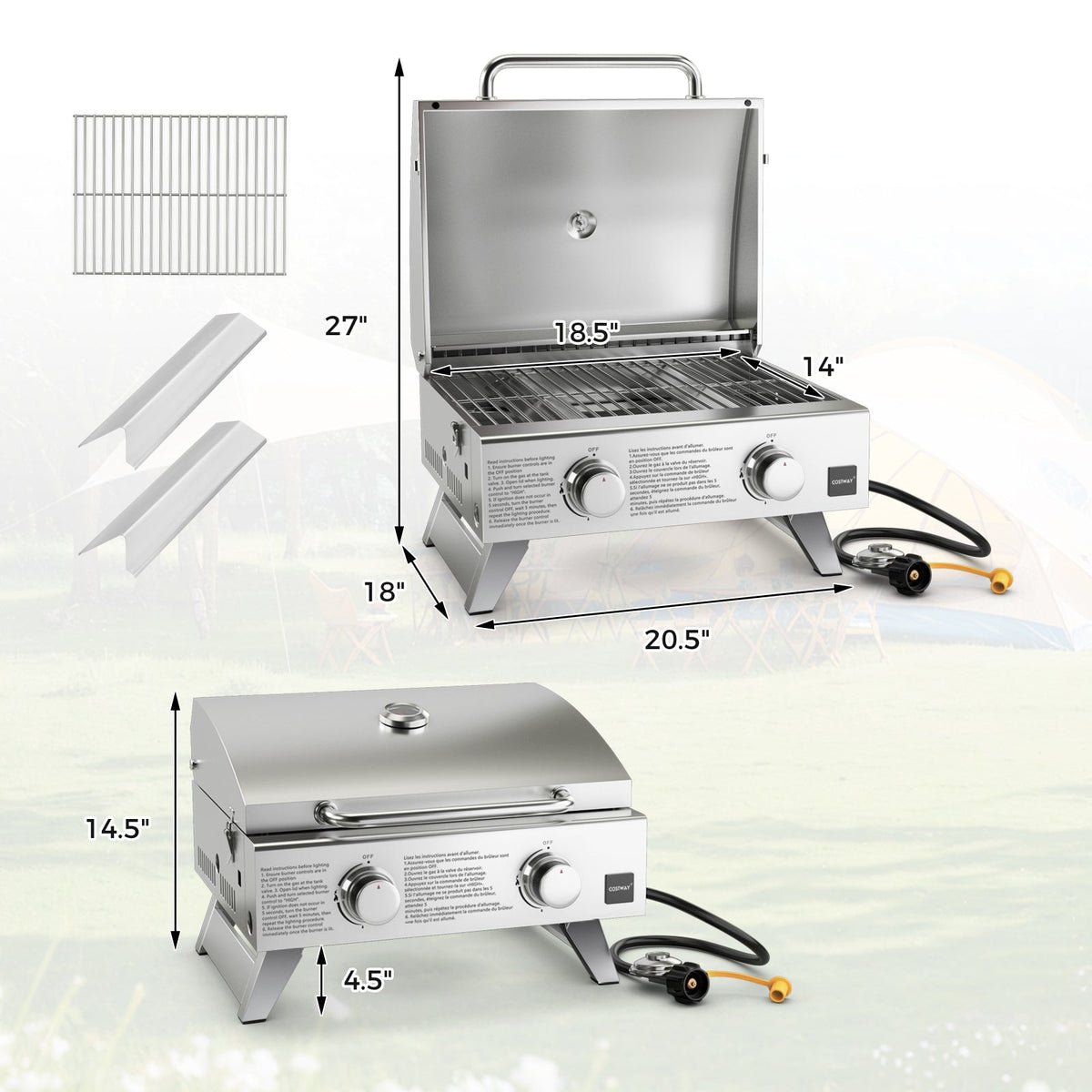 Portable Stainless Steel Propane Grill – 2 Burner Camping Grill