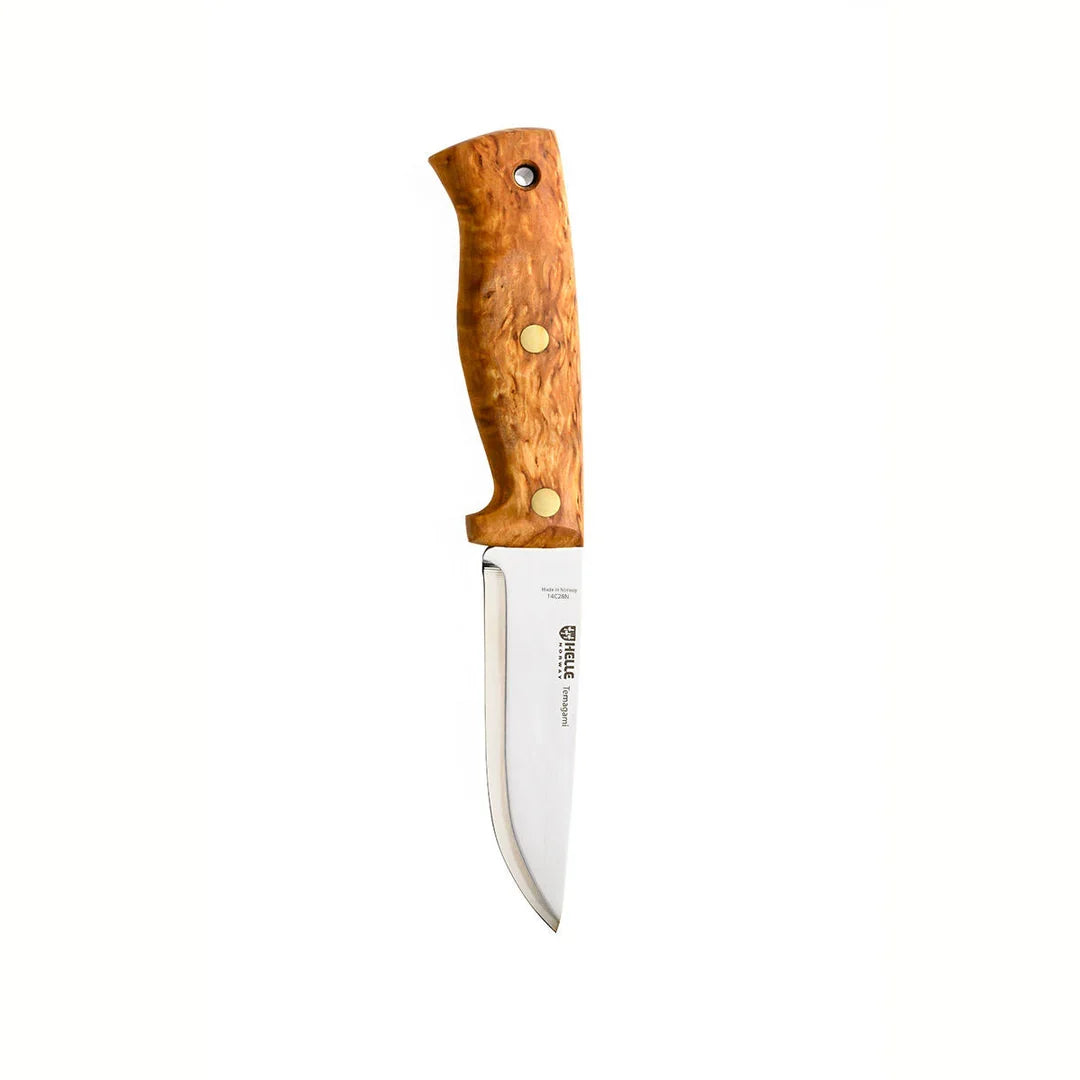 Helle Temagami 14C28N Bushcraft Knife – Les Stroud Design, Curly Birch