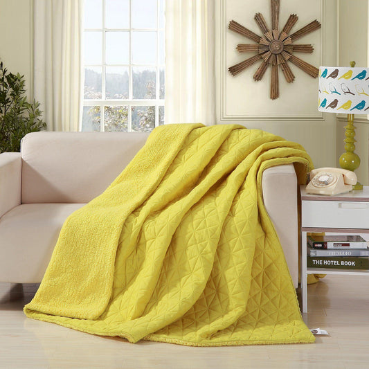 Happy Sunny Yellow Bright Quilted Ultra Sonic Reversible Throw Blanket Bedspread