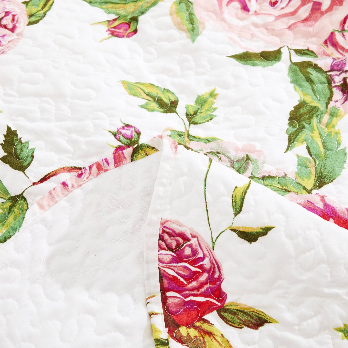 Romantic Roses Floral Throw Blanket - Lovely Spring Pink & White Scalloped Edges