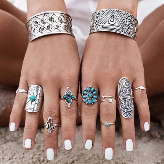Turquoise 9 - Piece Ring Set - Bumpkin Ranchwear