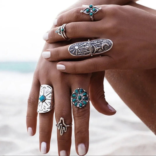 Turquoise 9 - Piece Ring Set - Bumpkin Ranchwear