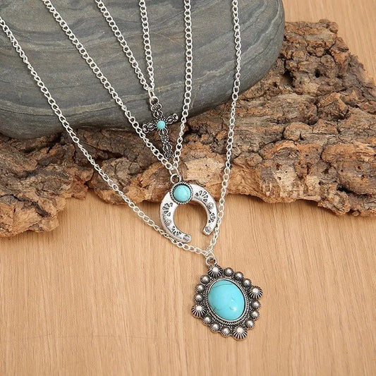 Turquoise Alloy Three - Layered Necklace - Bumpkin Ranchwear