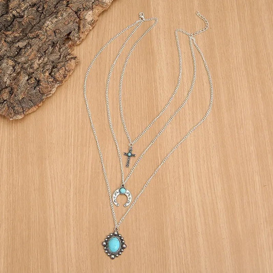 Turquoise Alloy Three - Layered Necklace - Bumpkin Ranchwear