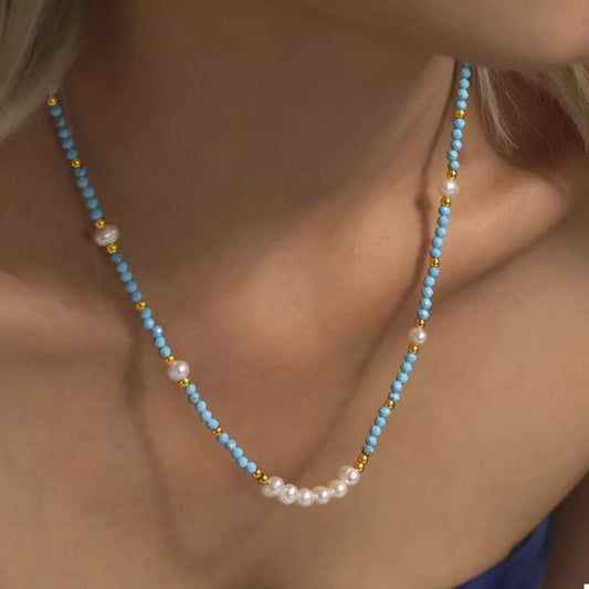 Turquoise Pearl Beaded Necklace - Bumpkin Ranchwear
