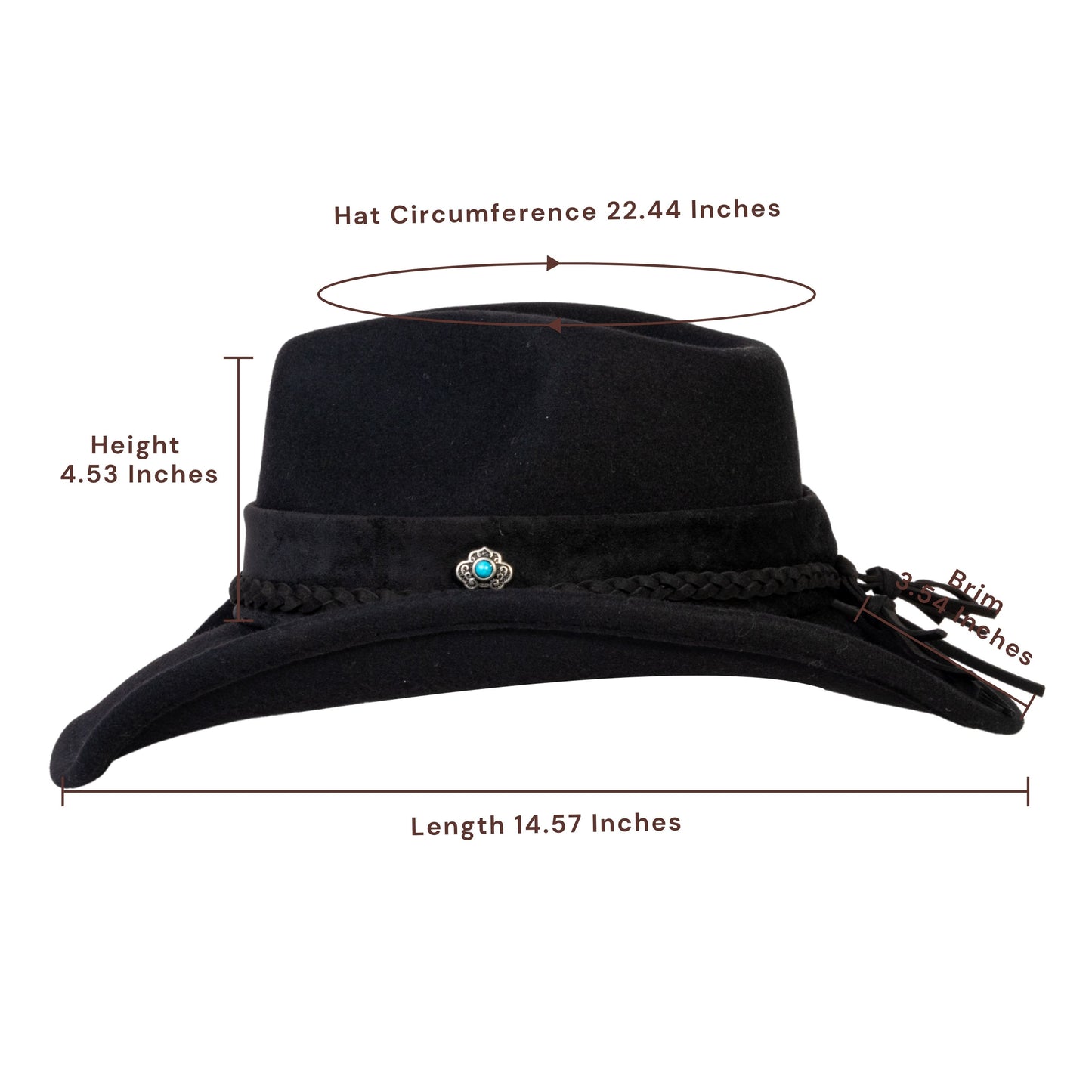 Turquoise Ridge Black Felt Cowboy Hat