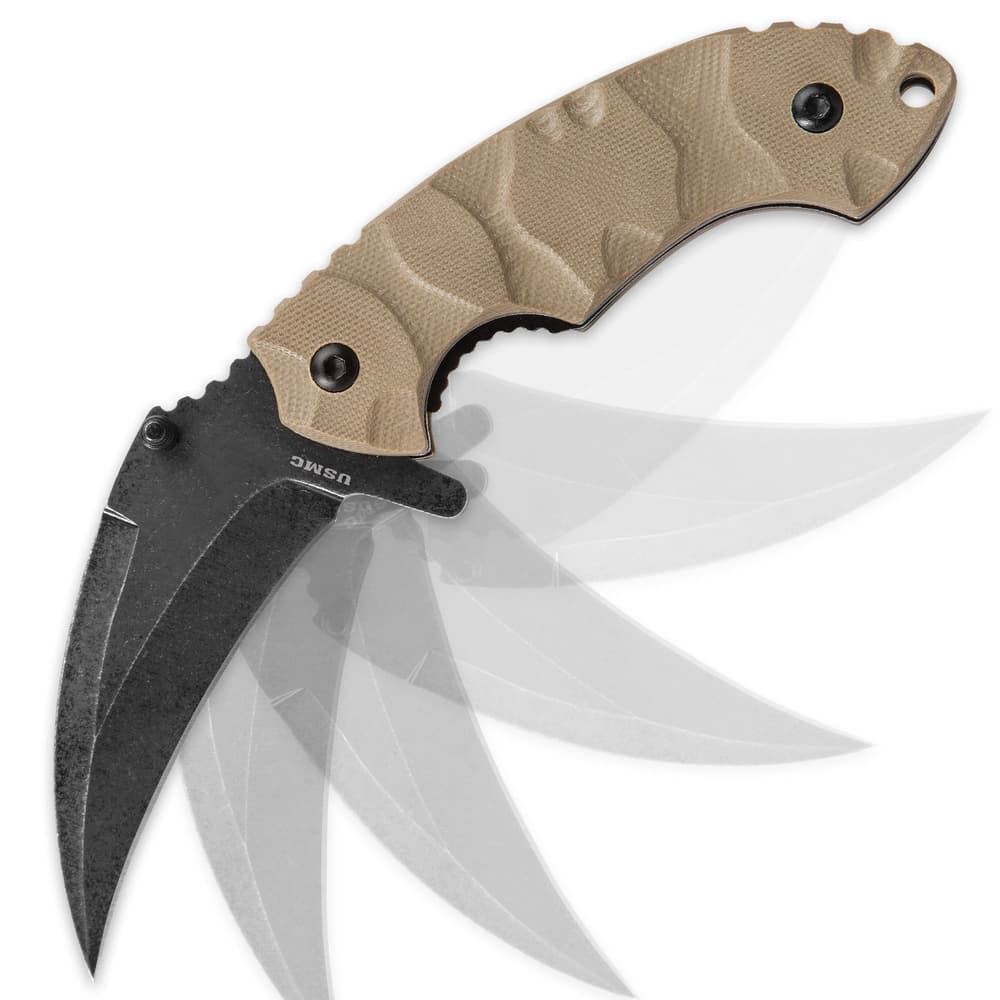 United Cutlery USMC Scorching Sands assisted hawkbill pocket knife with tan G10 handle – photo 6 of 6