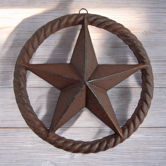 Vintage Cast Iron Star with Twisted Ring, Rustic Western Wall Accent - Bumpkin Ranchwear