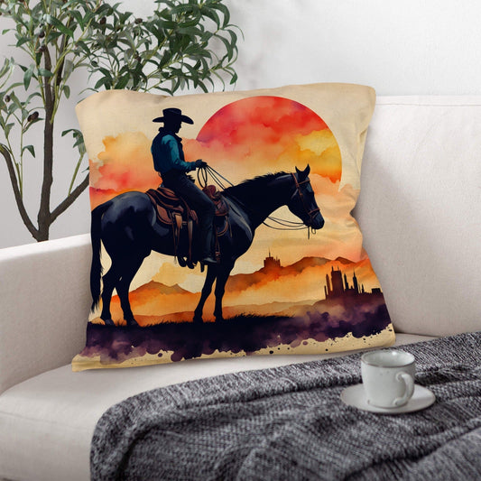 Watercolor Desert Cowboy Throw Pillow Case - Bumpkin Ranchwear