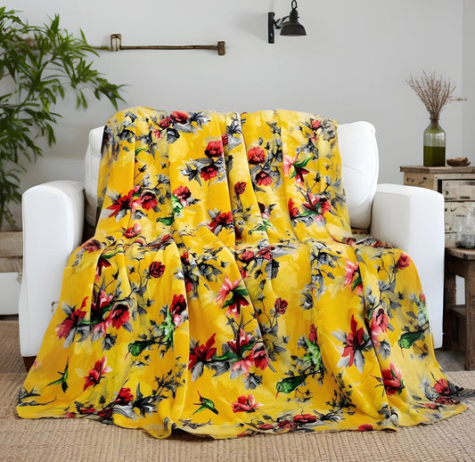 Yellow Farmhouse Rustic Spring Floral Hummingbirds Soft Fleece Throw Blanket - Bumpkin Ranchwear