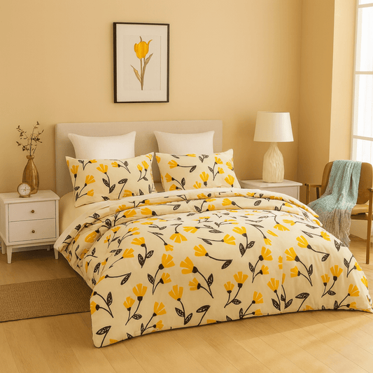 Yellow Fleur Floral Golden Orange Ivory Duvet Cover Set w/ Pillow Cases - Bumpkin Ranchwear