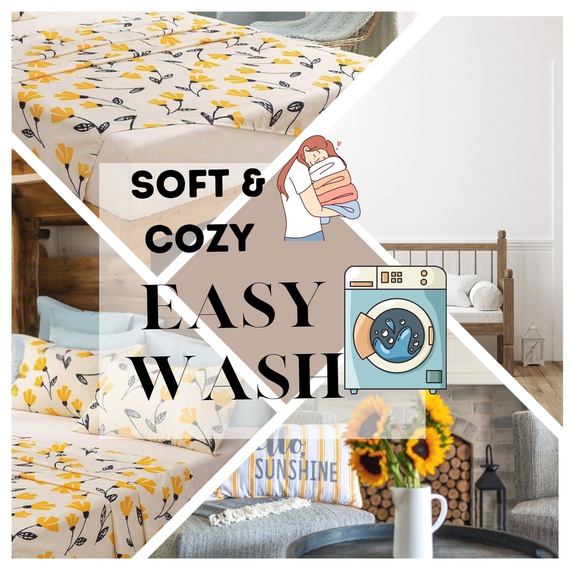 Yellow Fleur Golden Orange Floral Ivory Fitted & Flat Bed Sheets Set - Bumpkin Ranchwear